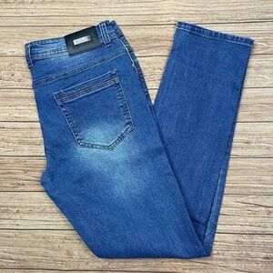 Vassari Mens Low Rise Skinny Leg Blue Denim Jeans